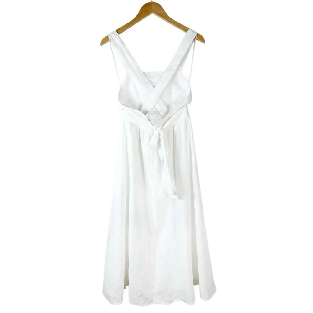 REFORMATION Elara Linen Fit & Flare Midi Dress Size 2 Sleeveless Ivory White